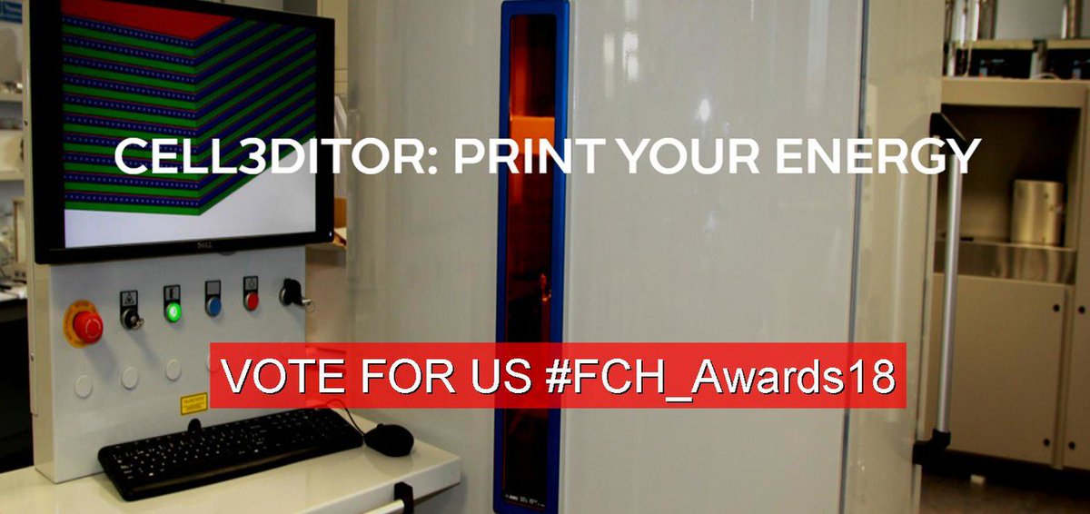 cell3ditor's tweet photo. Our European project @Cell3Ditor was nominated for the Best Innovation Action of the year #FCH_Awards2018. If you like the idea of 3D printing fuel cells for a greener future vote for us at https://t.co/J0IpeBH38R https://t.co/q4eQu8kovG
