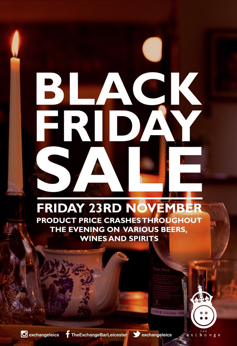 💥BLACK FRIDAY SALE💥Product price crashes throughout the evening on various beers, wines and spirits 🍻🍸🥂🍹🍾 #blackfridaysale #afterworkdrinks #itstheweekend #exchangebarleicester #culturalquarterleicester