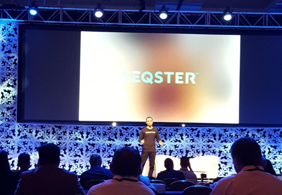 CNSSummit's tweet image. .@seqster hits the stage for #CNSSummit #Innovationindex Came a long way since last year!!