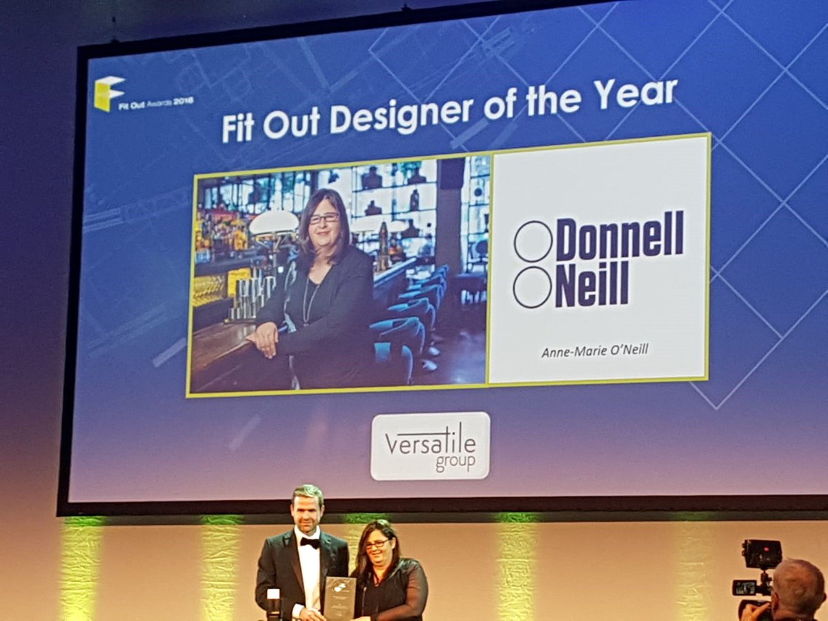 VersatileEng's tweet photo. A few highlights from the @FitOutAwards last night with our stylish team, #ethosfun and Versatile Director Philip Treacy proudly presenting the Fit Out Designer of the Year Award to worthy winner Anne-Marie O'Neill of @ODonnellONeill. #fitoutawards #buildingservices #proudsponsor https://t.co/T5qt7FTYwx