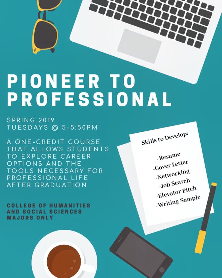 WPCAHSS's tweet photo. #WPCOHSS is offering a one-credit course for the Spring 2019 semester, “Pioneer to Professional”, where students will learn professional skills for life after graduation. 👩💼👨💼
•
•
Don’t forget to register!🤓 #wpunj https://t.co/N9ERcq0pTr