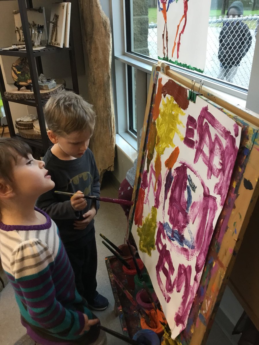 JBrentECE's tweet photo. Emily and Devin both wanted to paint. They decided to collaborate. Much discussion and idea sharing began and continued throughout. #4FrameLearning & @Self_Reg & well-being in the #OpenArtStudio https://t.co/pSZp37aXfS