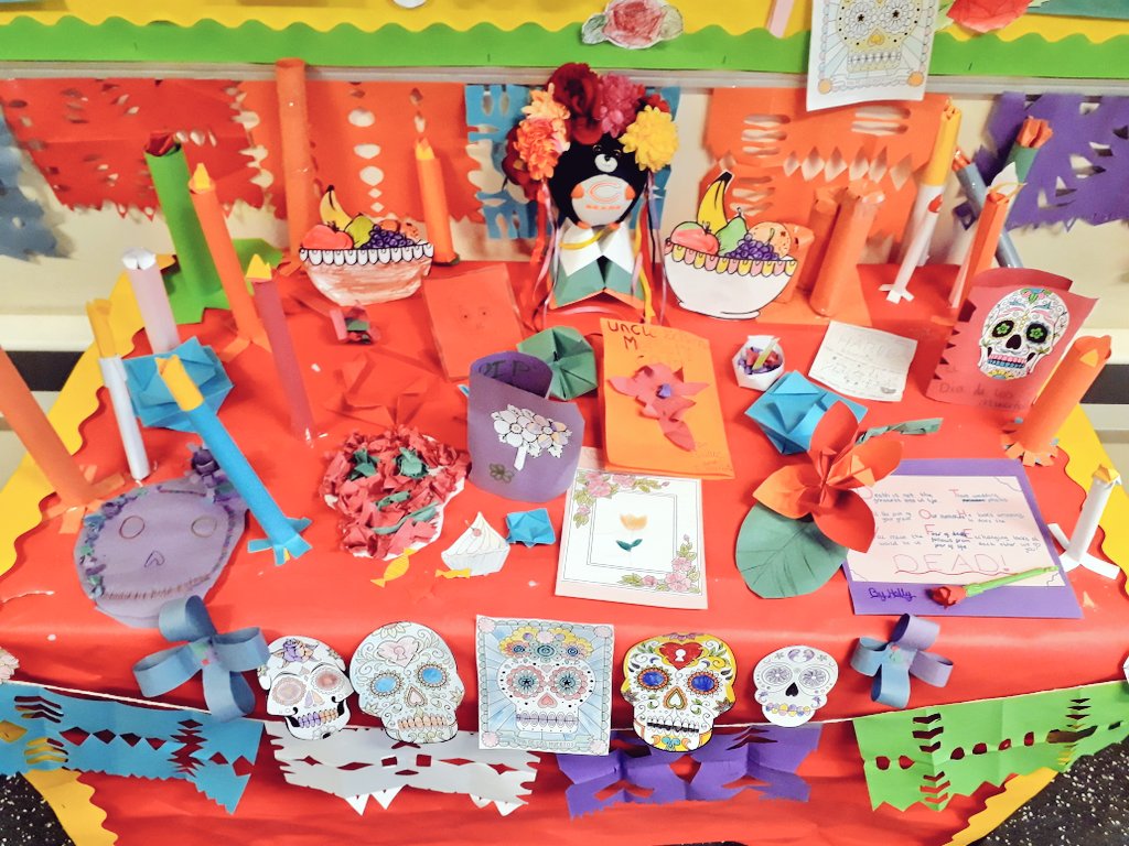 MissBolanos's tweet photo. This is how we celebrate Día de los muertos at ESJ! My Y7s and Y8s have been working hard to create our own altar while  learning about this Mexican tradition 🇲🇽  #proudteacher #mfltwitterati @EppingStJohns https://t.co/9uQjJVMoPT