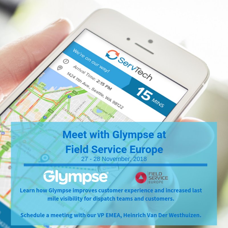 Glympse's tweet image. 73% of consumers say valuing their time is the most important thing a company can do to provide them with good #customerservice. Glympse let&apos;s your customers know you value their time with live #techtracking and accurate #ETA.

Meet with us at #FieldServiceEurope to learn more!