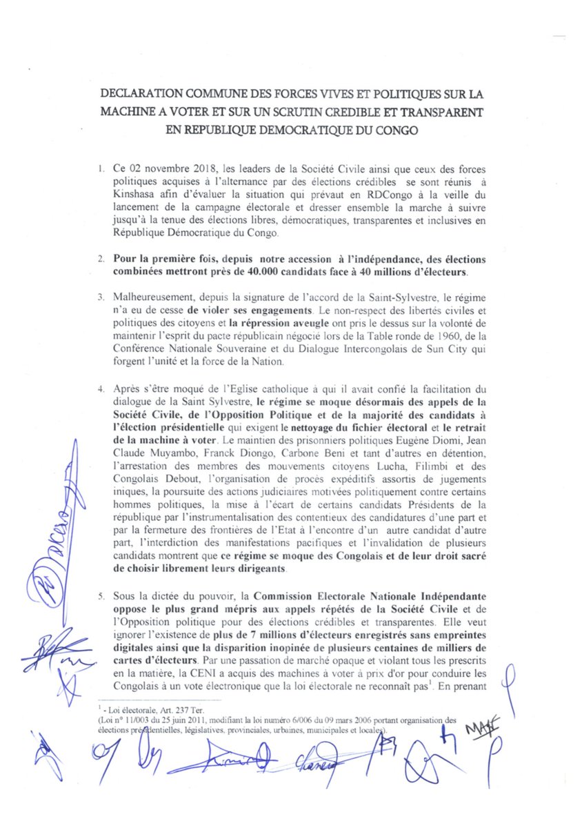 DECLARATION COMMUNE DES FORCES VIVES ET POLITIQUES SUR UN SCRUTIN CREDIBLE ET TRANSPARENT EN REPUBLIQUE DEMOCRATIQUE DU CONGO / TELEMA EKOKI, MOUVEMENTS CITOYENS ET CANDIDATS PRESIDENTS DE LA REPUBLIQ DrB1RmAX4AAMd6s