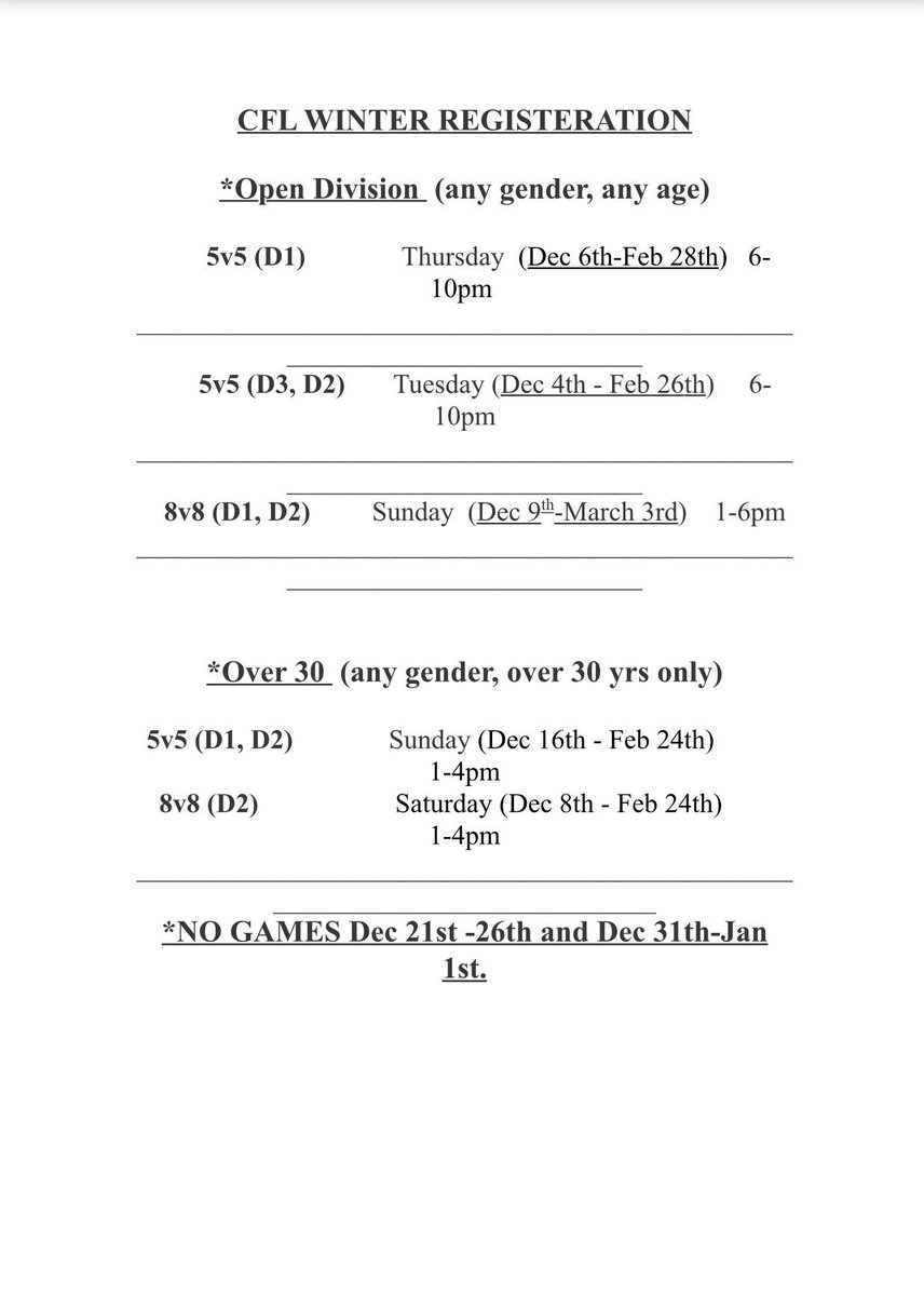 HPCommons's tweet photo. Chattanooga Football League winter schedule is here!!! Please be here on these days to get registered. ⚽️ https://t.co/lxNw3ahO5W
