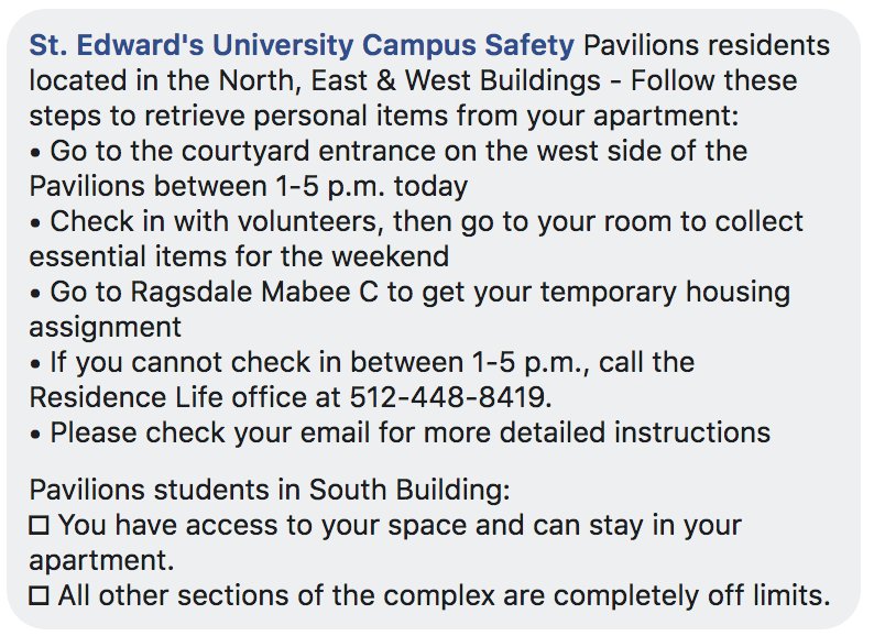 SEUSafety's tweet photo. Pavilions residents of the North, East and West buildings: Check your email for guidance on getting access to your belongings. https://t.co/AuMOrFPTxV