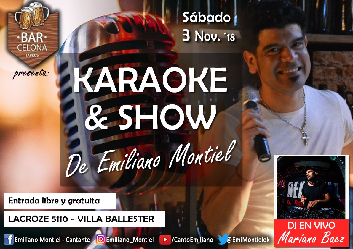 Sábado 3/11 SHOW &amp; KARAOKE en Bar-Celona Ballester... con DJ en vivo!  ♫♪
#Karaoke #DJenvivo #VillaBallester #PaseoGastronomicoBallester #SanMartin #Sabadoalanoche #cantar #amigos #salidaconamigos
