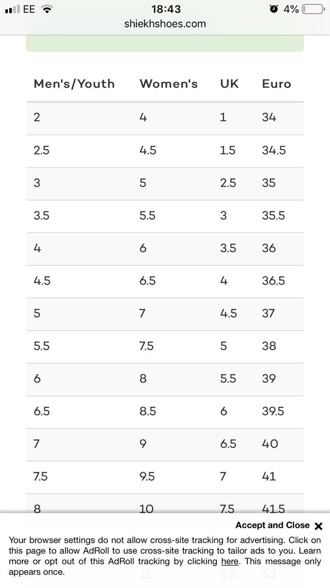 Shiekh Shoes Size Chart