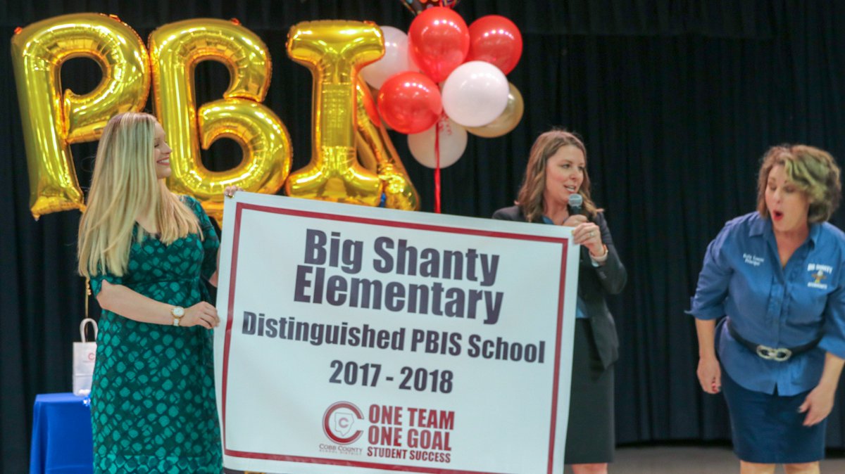 CobbSchools's tweet photo. Congratulations to Big Shanty and @SandersES1 for being recognized as Distinguished PBIS schools by the @georgiadeptofed! It was so much fun to celebrate the achievements of the students and staff! #LoveToTeachHere #LoveToLearnHere @cobb_pbis https://t.co/iEbf2UO4rE