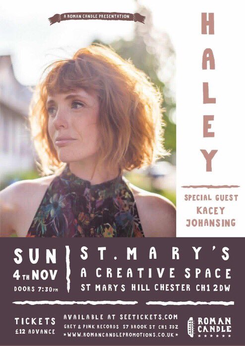 Grey n Pink Records (@greynpinkrecord) on Twitter photo Tickets available in the shop: Haley (FKA Haley Bonar) performing at St Mary's Creative Space, Chester. This Sunday 4 November, courtesy of Roman Candle Promotions. <a href="/CreativeMarys/">StMarysCreativeSpace</a> <a href="/RC_Promotions/">Roman Candle</a> Tickets available in the shop: Haley (FKA Haley Bonar) performing at St Mary's Creative Space, Chester. This Sunday 4 November, courtesy of Roman Candle Promotions. <a href="/CreativeMarys/">StMarysCreativeSpace</a> <a href="/RC_Promotions/">Roman Candle</a>