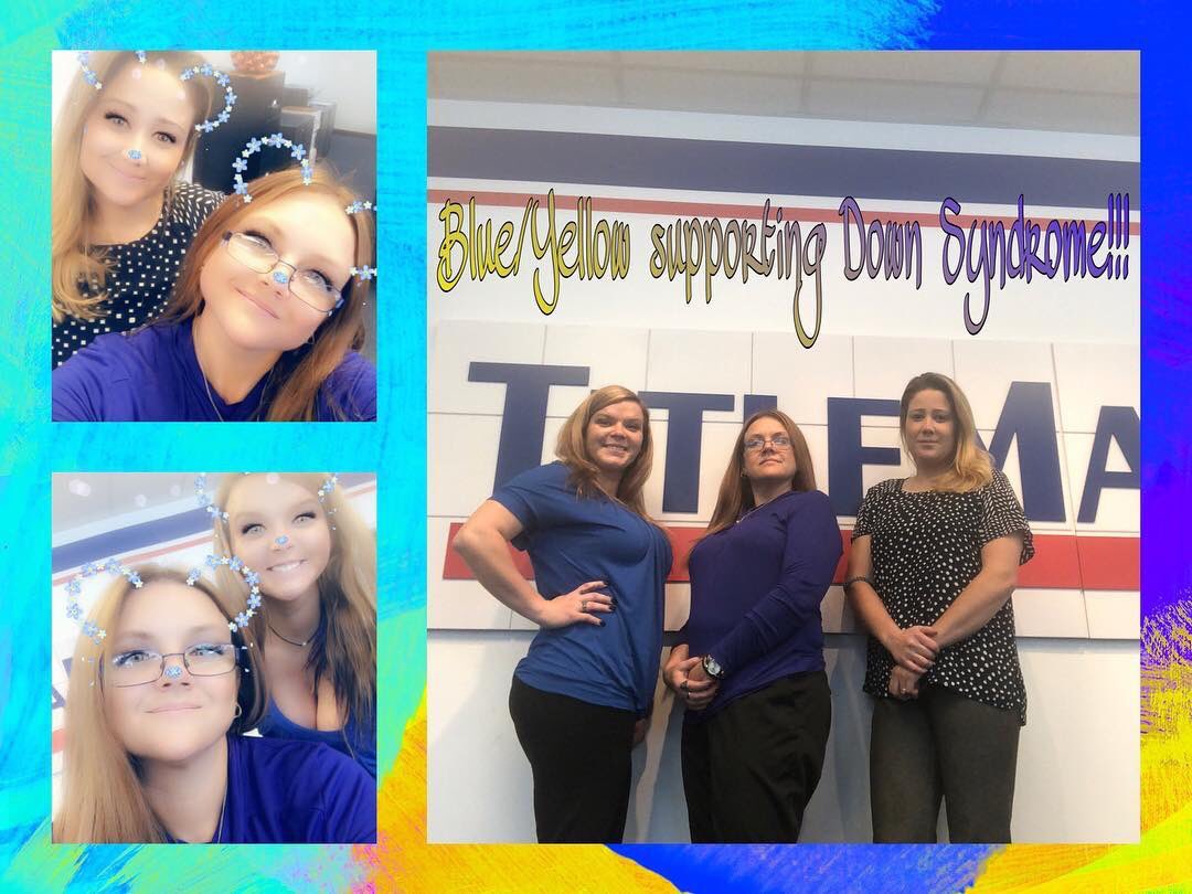 LacyElizabethR1's tweet photo. Blue/Yellow supporting Down Syndrome! #tmxcares #ShowO #beabuddy #downsyndromeawareness #d143pride @Cleveland1Tm @katstoyalli2 @M_Cook2011 @AngiDukeR11 @OBielss @TMXCompanies @TitleMax https://t.co/XIgeh45f1o