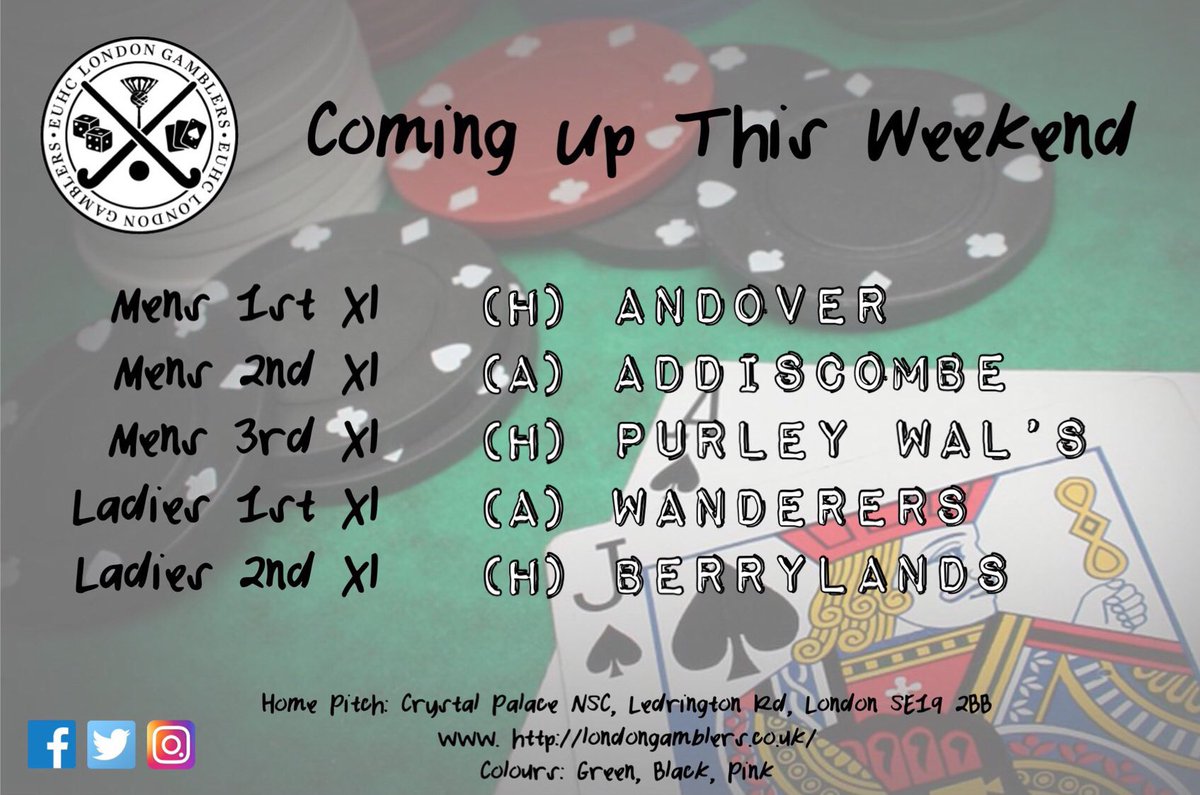 Tomorrow we welcome <a href="/AndoverHockey/">Andover Hockey Club</a>, <a href="/TeamPWHC/">Purley Walcountians</a> &amp; Berrylands to Crystal Palace, whilst we travel to <a href="/AddiscombeHC/">AddiscombeHockeyClub</a> &amp; <a href="/WanderersHC/">Battersea Wanderers</a> 
#HockeyFamily