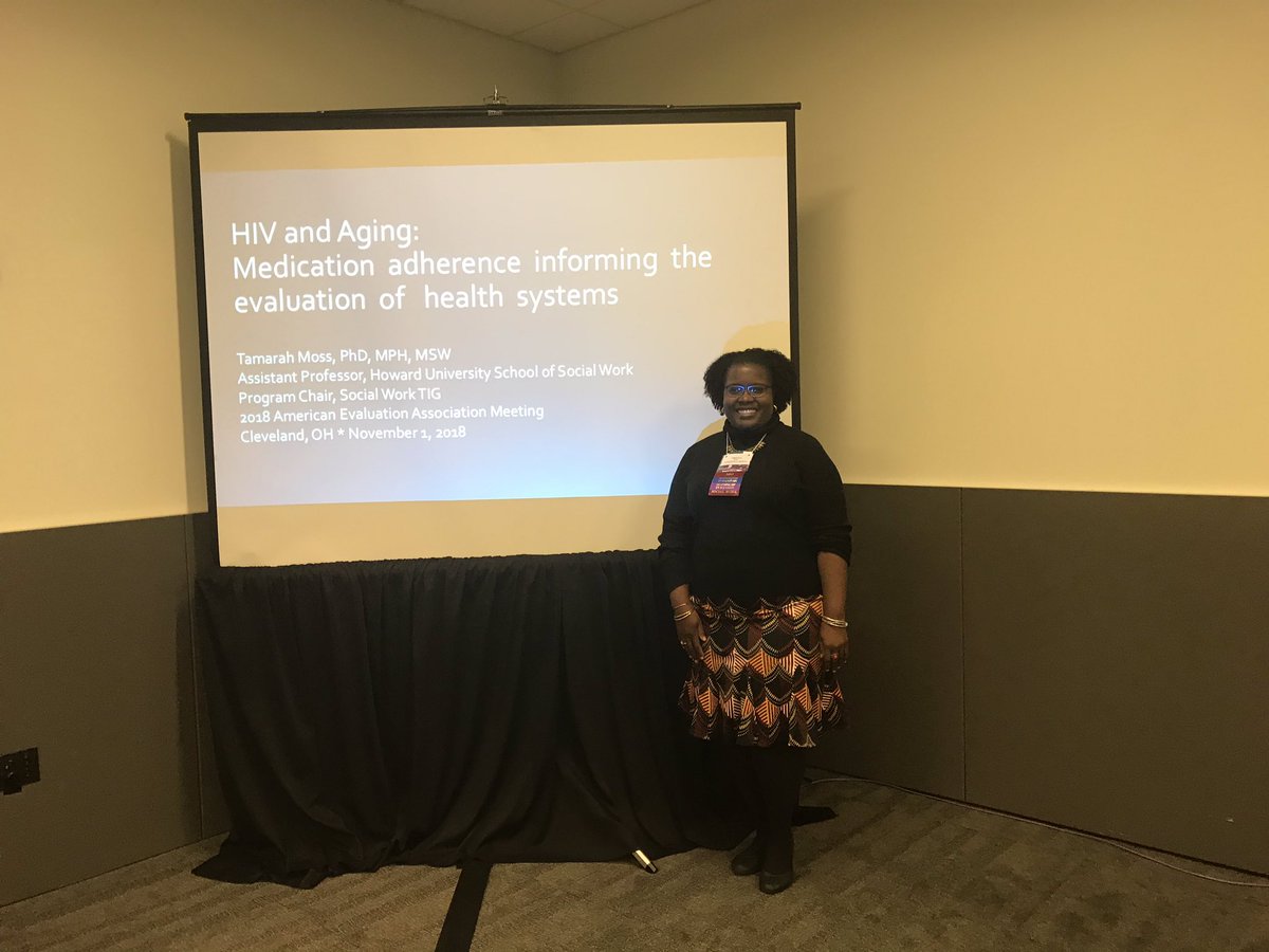TMoss_PhD's tweet photo. Had a great time yesterday presenting on HV and aging: Medication adherence informing health systems to Human Services &amp; Social Work TIGs #eval2018 #socialworkeval @HU_socialwork @husswSCA @WashEval #speakingtruthtopower using Transformative Evaluation and Health Belief Model https://t.co/Zldqqwk3f7