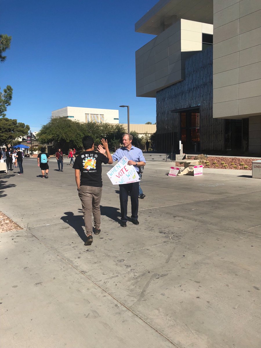 TomSteyer's tweet photo. I am at @UNLV. Youth turnout in Nevada up 364% so far! Let’s bring it home on Tuesday and remind ourselves what America really stands for. https://t.co/0wzlPOpJnt