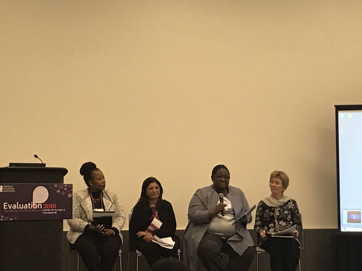 TMoss_PhD's tweet photo. Learning in eval to address, Power Asymmetries in the Global South Eval. Carib Eval Inst Pres. Dr Lennise Baptiste + intl evaluators discussed importance of local and indigenous evals #eval2018 #husocialworkglobal #caribbeanevaluators @aeaweb @husswSCA @HU_socialwork @WashEval https://t.co/5Hx4e3AAx8