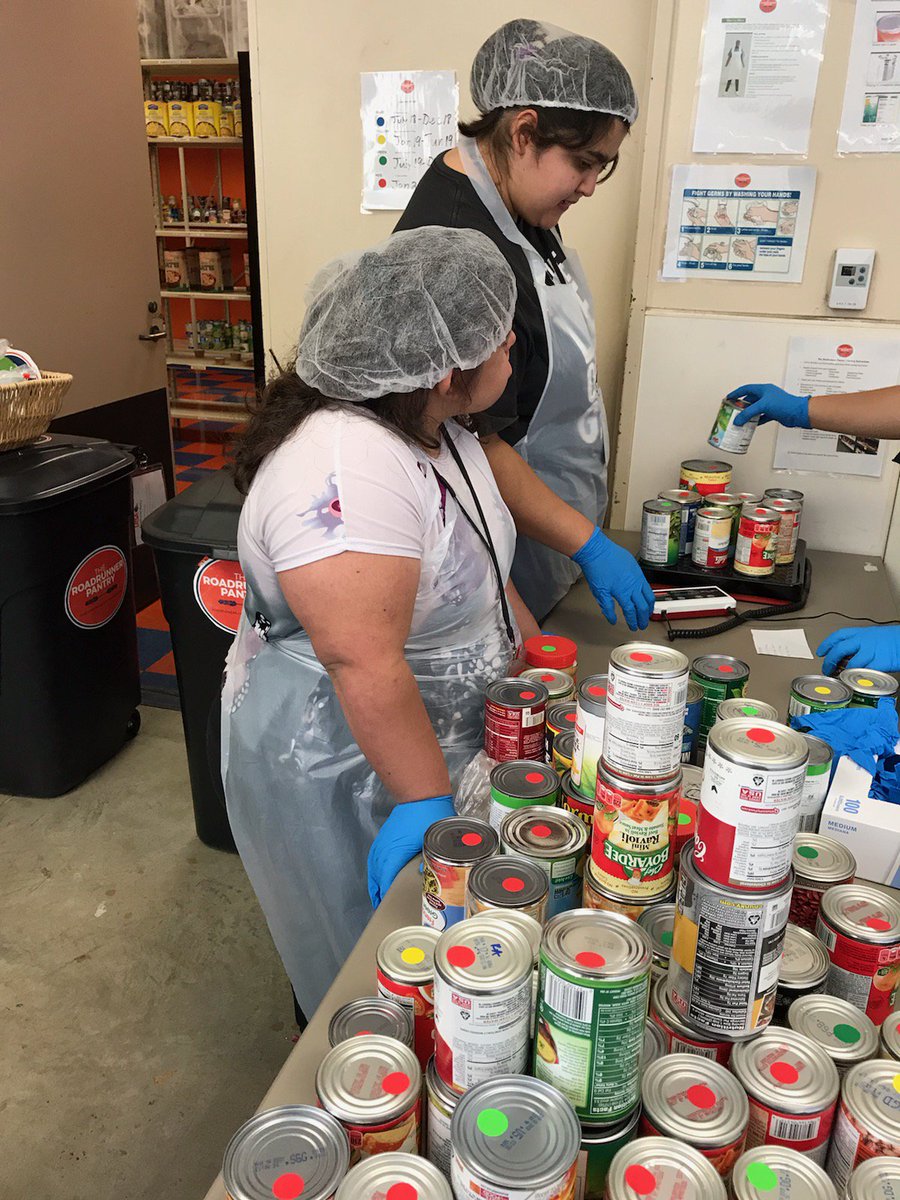 LauraTeachSpEd's tweet photo. This afternoon our young adults #ThisIsPhase2Hinton volunteered @UTSACampusSrvcs #FoodPantryProgram They sorted food by the color of dots. Color of stickers coordinates with expiration date. @NISDReddix @NISDSpecialEd @RootEdNISD #ThisISNorthside #ThisisReddix . https://t.co/alGLU3Yiju