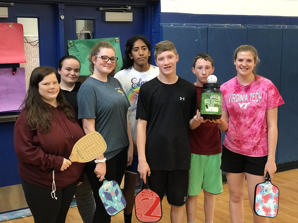 Arrington_PE's tweet photo. And winners of this semesters Dill Gherkin Cup for #Pickleball champions are Team Picklers with manager Kris. All part of #GenZPE #educationalmodel which @awheeler_wheels and myself will be presenting at @vahperd on Sunday @mcpsMCHS #SecPhysEd https://t.co/G4p78pMyhl