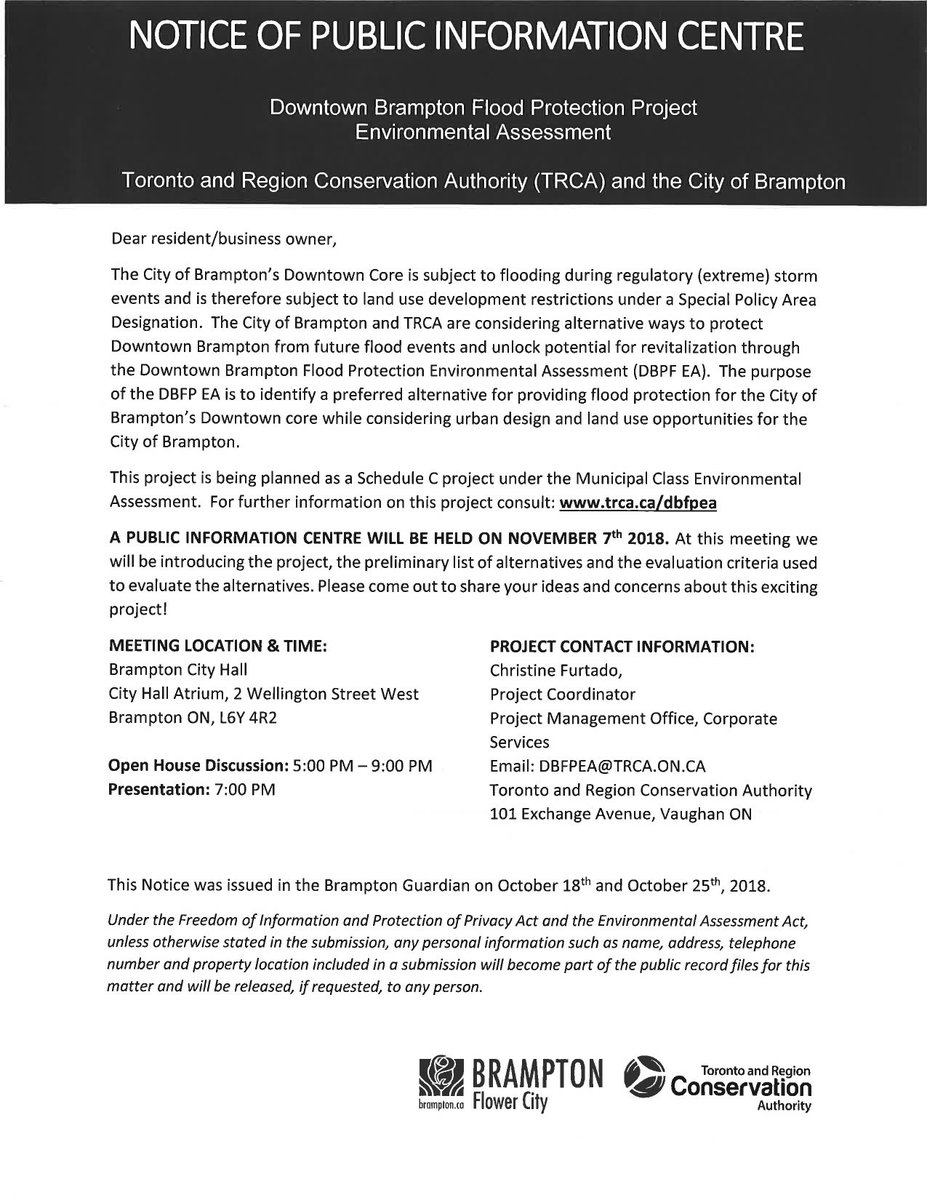 Brampton Citizens (@cfbbrampton) on Twitter photo Notice of Public Information Open House
Downtown Brampton Flood Protection Project Environmental Assessment
Nov. 7th
5pm-9pm
City Hall
Via <a href="/CityBrampton/">City of Brampton</a>
Visit cfbb.ca Notice of Public Information Open House
Downtown Brampton Flood Protection Project Environmental Assessment
Nov. 7th
5pm-9pm
City Hall
Via <a href="/CityBrampton/">City of Brampton</a>
Visit cfbb.ca