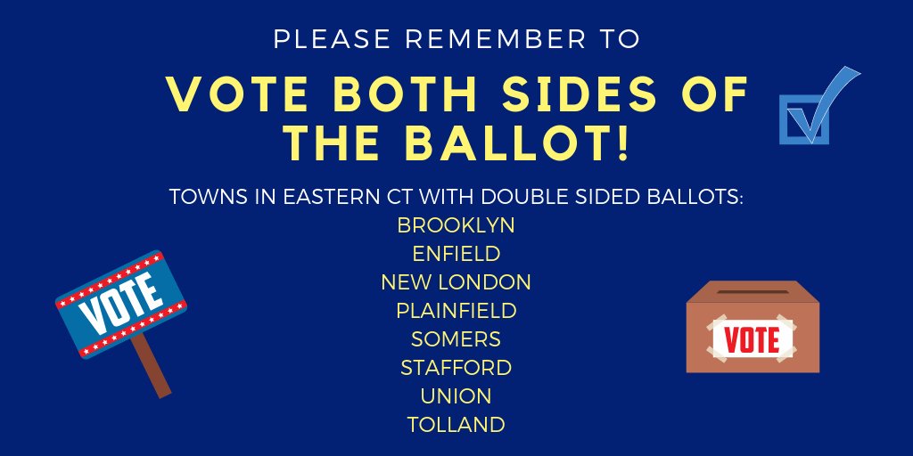 JoeCourtneyCT's tweet image. Ballots in a number of town across eastern CT are DOUBLE SIDED. If you are a voter in any of the towns listed below, please remember to vote both sides of the ballot! RT to spread the word! #Nov6 #VoteBlue #FlipTheBallot