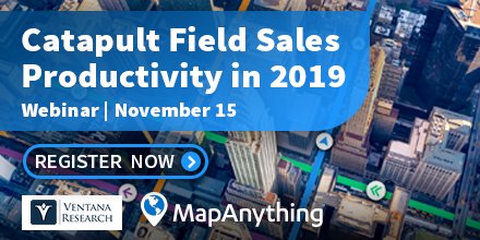 SalesforceMaps's tweet photo. Looking to catapult #fieldsales productivity in 2019? #MapAnythingGuide knows the best #RoutetoSalesSuccess. Join us, along w/ @ventanaresearch & @ShawFloors, on 11/15 @ 2 pm, to learn how sales leaders are unlocking new revenue w/ #RouteOptimization. https://t.co/WBVouzhQAy https://t.co/vzOEWvqblG