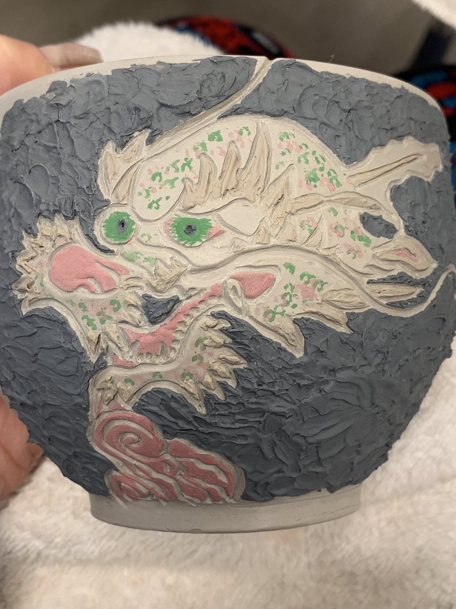 mothermade's tweet photo. Today, a Korean dragon. #ceramics #slipwork #carving https://t.co/P9kz6w9Bns