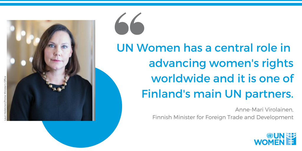 UN_Women's tweet photo. Thanks to one of our top 5 donors in 2017, @Ulkoministerio, for being a gender equality champion. https://t.co/eU1U9eUcvA #TimeIsNow https://t.co/DI8eafLK57