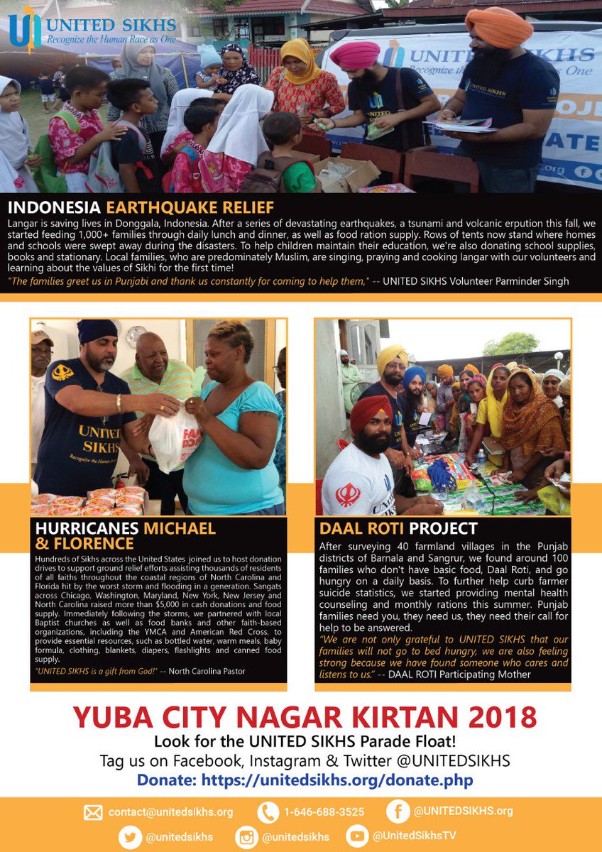 unitedsikhs's tweet image. We&apos;ll be at the Yuba City Nagar Kirtan this weekend! Stop by our info booth and look out for the UNITED SIKHS parade float. We will have updates on our global #SikhAid initiatives and how you can help spread #SevaForHumanity around the world! Event Info: g.co/kgs/9jhzsT