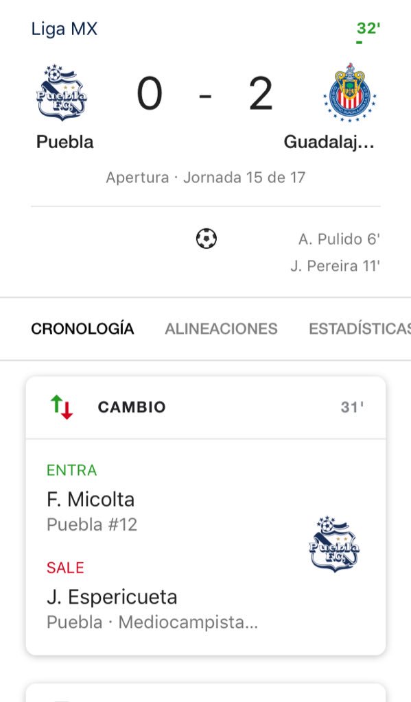 KennyaDiaz_'s tweet photo. Recién comenzó el partido y Chivas ya le gana 2-0 al Puebla!!! #PUExCHI ⚽️ Síguelo como yo en tiempo real a través de Google https://t.co/nRxbBhXng5 https://t.co/xD7YSmF13V