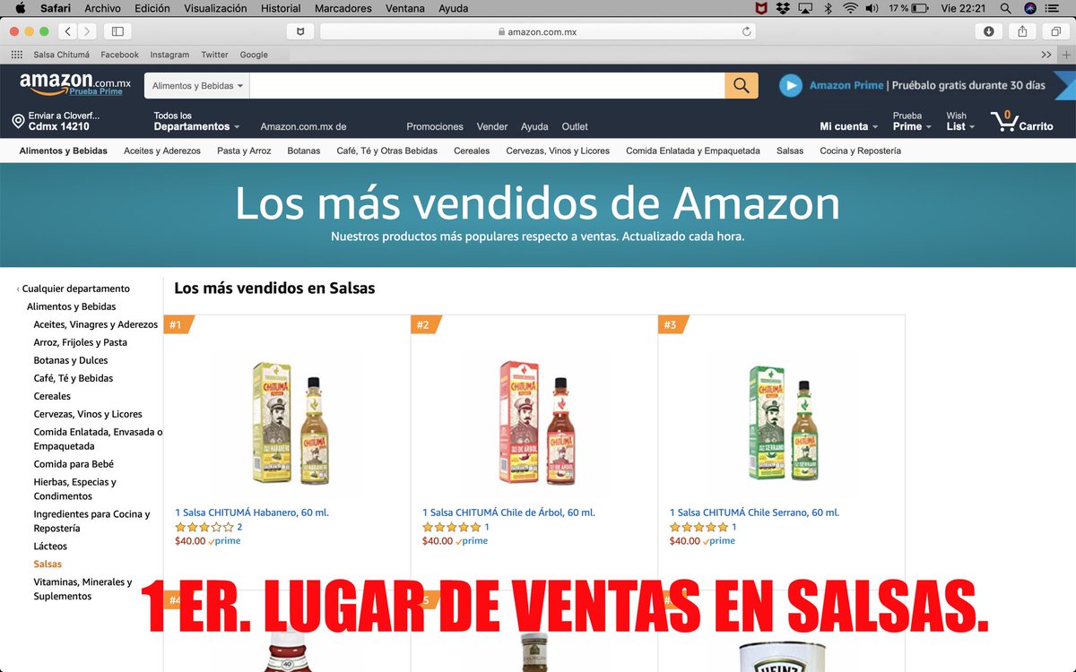 Salsa CHITUMA (@salsachituma) on Twitter photo CHITUMÁ, 1 ER. LUGAR DE VENTAS EN SALSAS DE AMAZON.
¿Y TU YA LA PROBASTE? <a href="/SalsaChituma/">Salsa CHITUMA</a> #quieromichituma #chitumaeslamejor CHITUMÁ, 1 ER. LUGAR DE VENTAS EN SALSAS DE AMAZON.
¿Y TU YA LA PROBASTE? <a href="/SalsaChituma/">Salsa CHITUMA</a> #quieromichituma #chitumaeslamejor