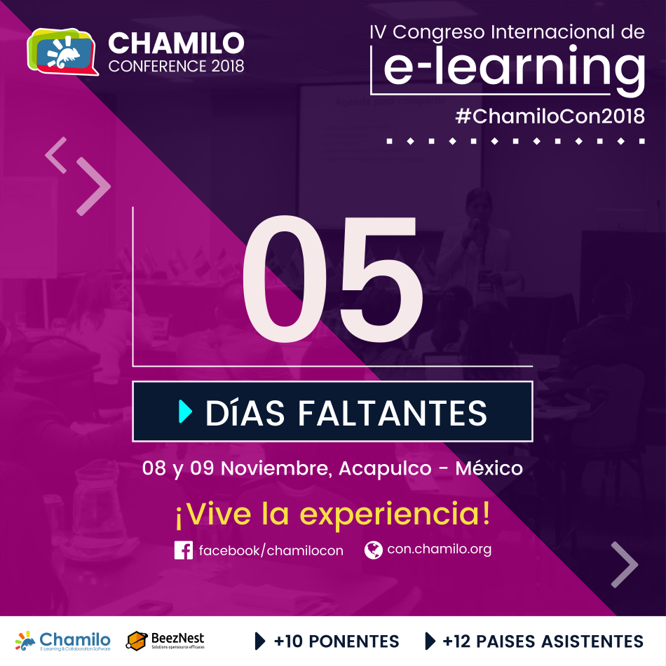 ChamilaAI's tweet photo. 🕗 CUENTA REGRESIVA ¡Vamos a #ChamiloCon Acapulco - México! ¡Inscríbete Hoy! ➡️ https://t.co/YDnWGexUZi #congreso #elearning. Diamond Sponsor @beeznestla @chamilonoticias @ywarnier @michela85 https://t.co/Idhr5ClyFq