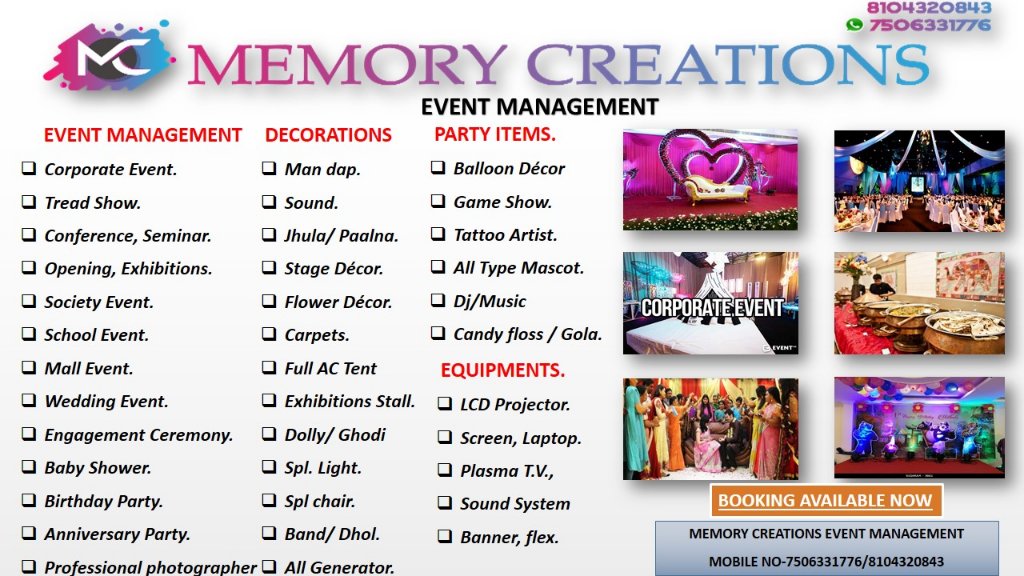mc_memory44's tweet image. Wedding Event. Corporate Event. Birth Day Event. Any All Event pls contect MEMORYCREATIOS. 
TQ