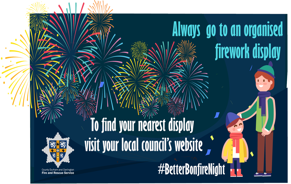 CDDFRS's tweet photo. Have a #BetterBonfireNight this year 😁 go to an organised display 👍🎆🔥
Find your nearest event:
County Durham 👉 https://t.co/UzsYXLO0Ti
Darlington 👉https://t.co/HkAvwJ4CX6 https://t.co/uADNNZo76k