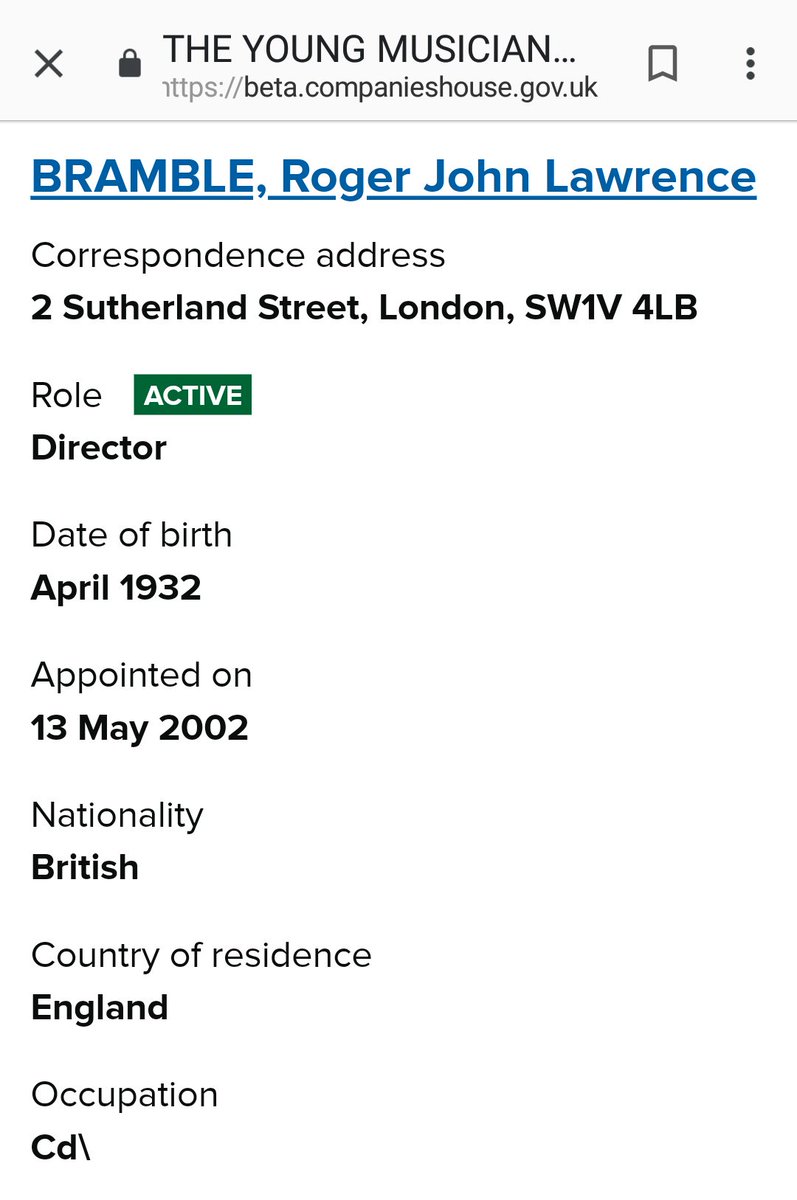 Roger Bramble is also listed as a director of the Young Musicians Symphony Orchestra, together with Penny Gummer, PA to Edward Heath and wife of John 'Beefeater' Gummer.
