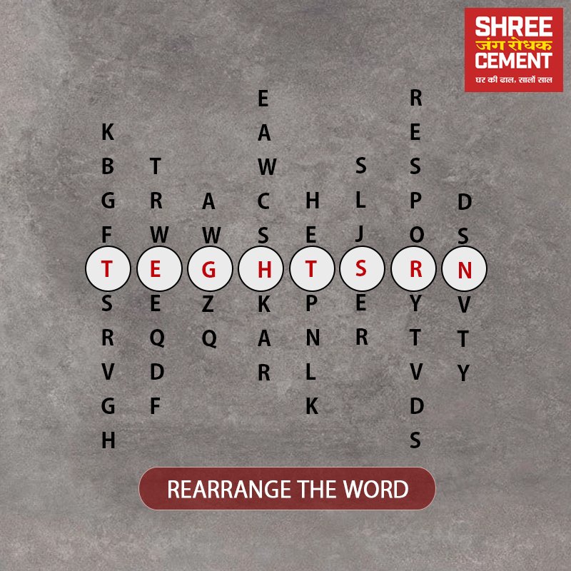shreecementltd's tweet photo. Do brain racking and get the exact answer.
#RearrangeTheWord #WordPuzzle #ShreeJungRodhakCement https://t.co/RybRhfmnY0
