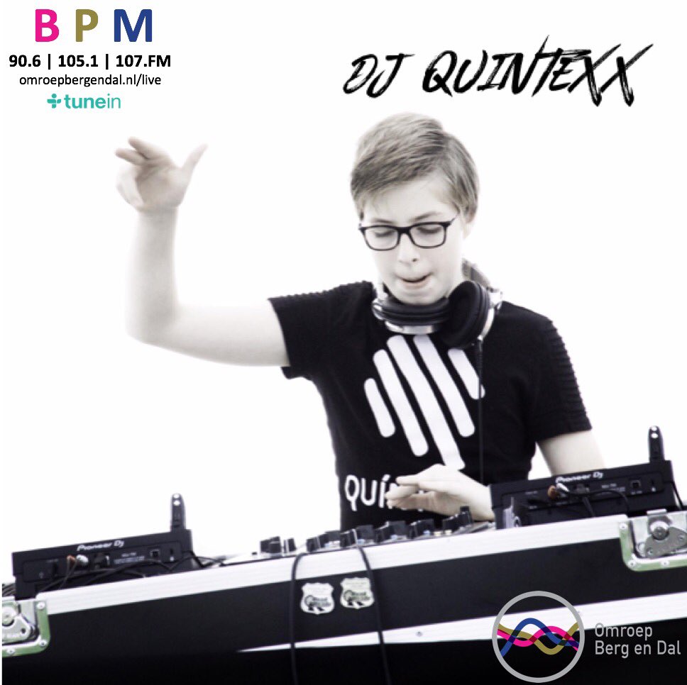 Tonight on-air: a special guestmix from the 12 year old <a href="/djquintexx/">Quintexx</a> !
Tune in from 21:00 at <a href="/omroepbergendal/">Omroep Berg en Dal</a>

🔈 BPM: beats uit jouw regio #groesbeek #bergendal #nijmegen #arnhem #spijkernisse #rotterdam #youngdj