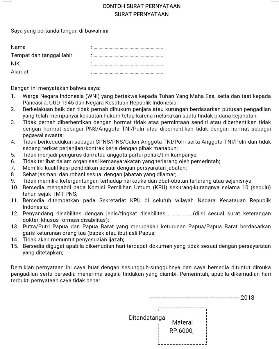 Kpu Ri On Twitter Silakan Bawa Surat Pernyataan Utk Skd Yg