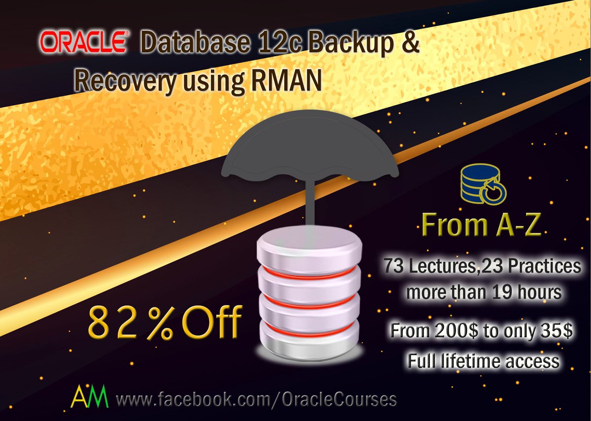 OracleCourse's tweet photo. Grab your gift coupon (82%off)
Oracle Database 12c Backup & Recovery using RMAN
200$ to35$,No course covers the same topics!
https://t.co/5nlfqubE7p
#datascience #BusinessWorks #OracleIntegrationDay #orgs #hackathon #Accelerator #UserExperiences #AutonomousCloud
#TempoOutNow https://t.co/ru4jXKhXI1