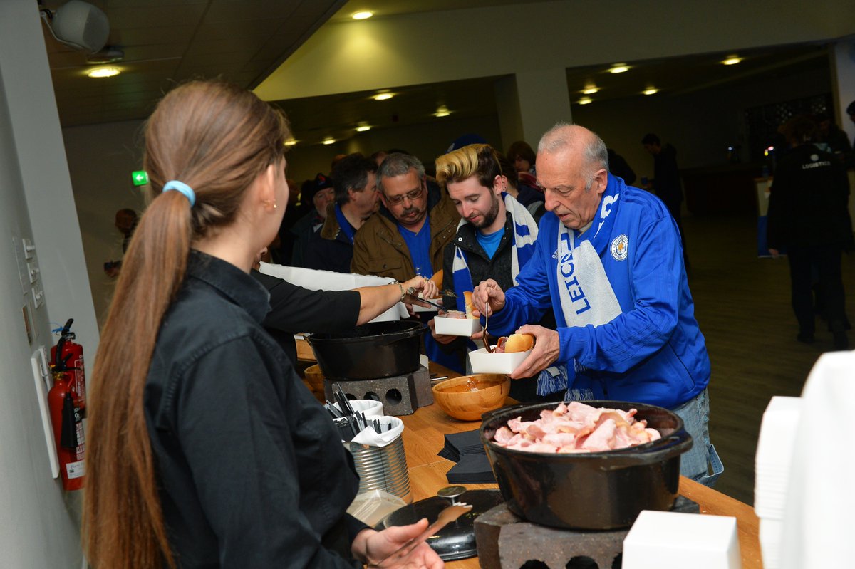 LCFC's tweet image. Leicester City fans have been collecting their free breakfast at King Power Stadium before making the journey to Cardiff for today's game.

#CarLei