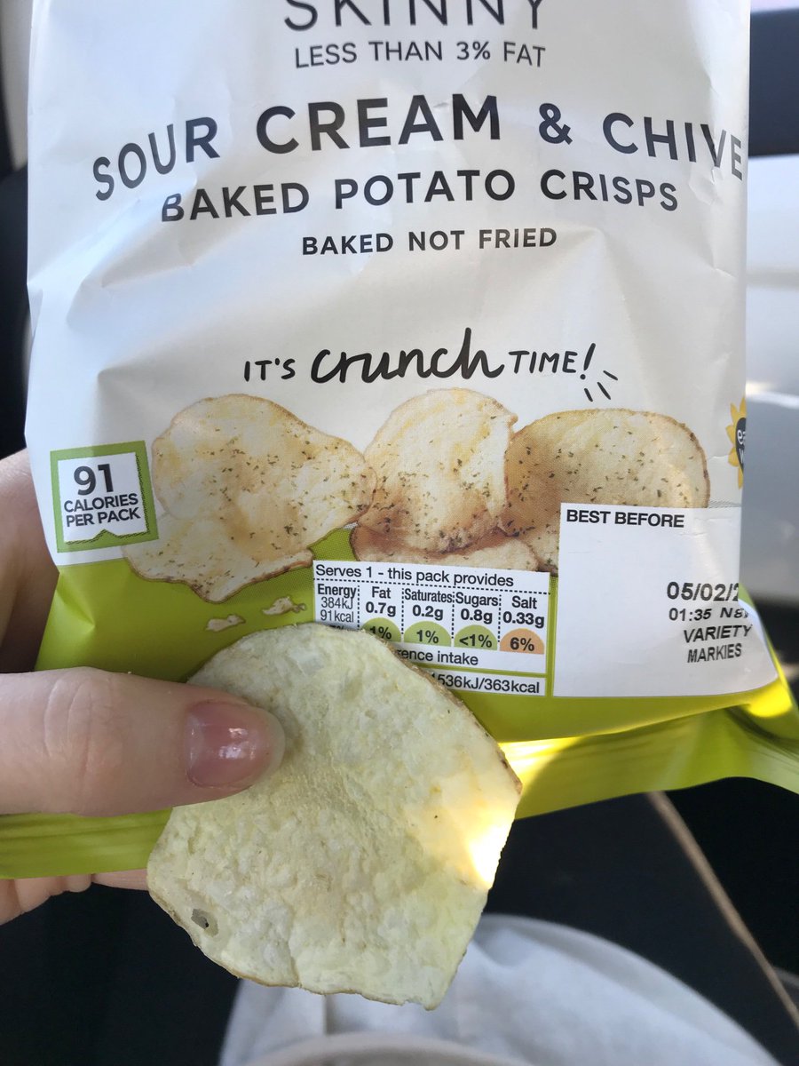 aetebbutt's tweet image. Hi M&amp;amp;S! Had a lovely prawn sandwich from you today, however the skinny sour cream &amp;amp; chive baked potato crisps were distinctly lacking in any flavouring at all! As you can see below they were all entirely plain and tasteless. @marksandspencer