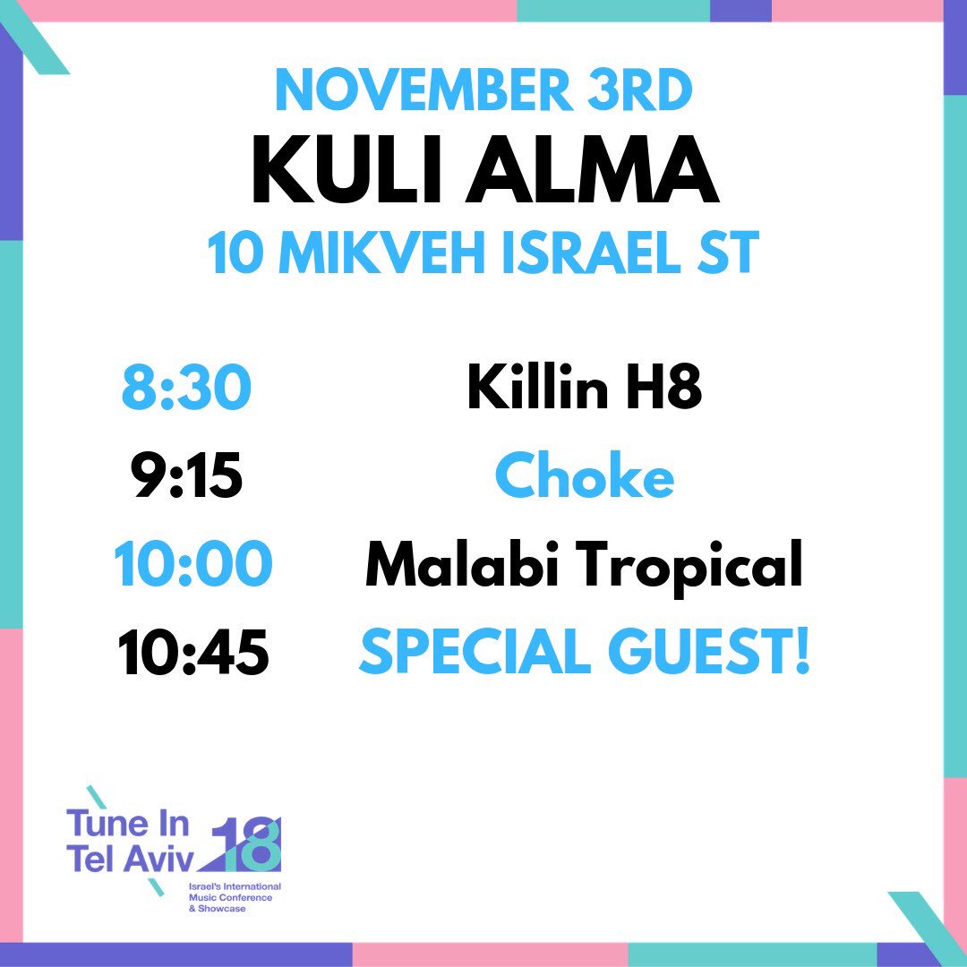 TuneInTelAviv's tweet photo. Our lineio for tonight's show at @kulialma https://t.co/8f8YEtPGFY