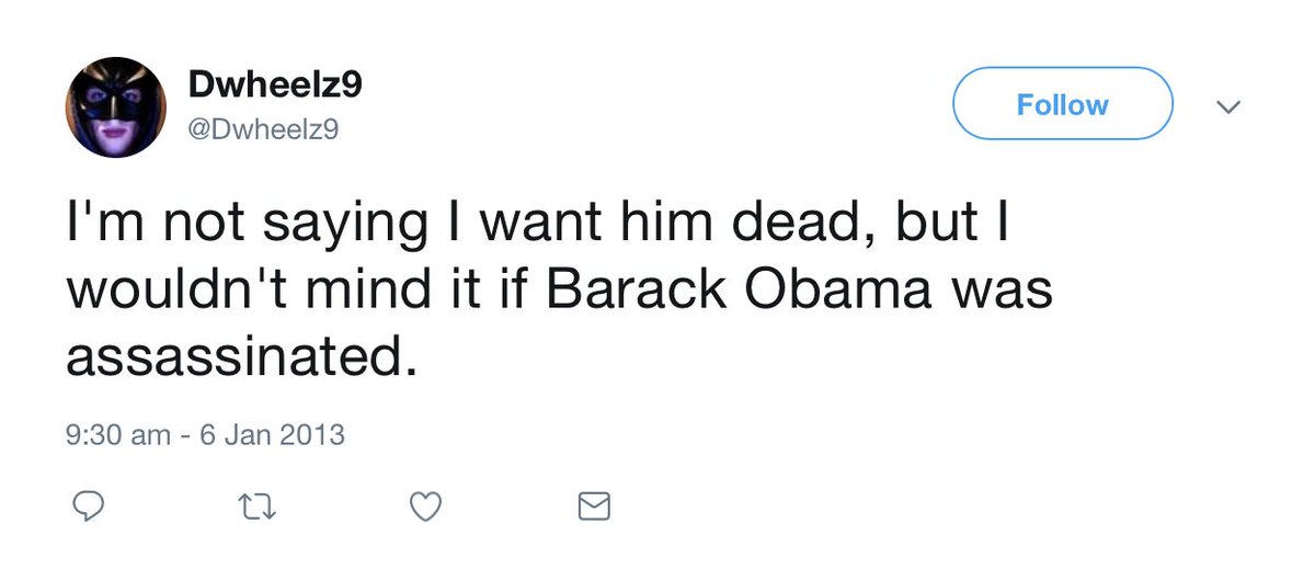 One thing that hasn't changed is his Democrat bashing. While Obama was still president Wheeler tweeted that he wished Obama would die/get killed at least twice.