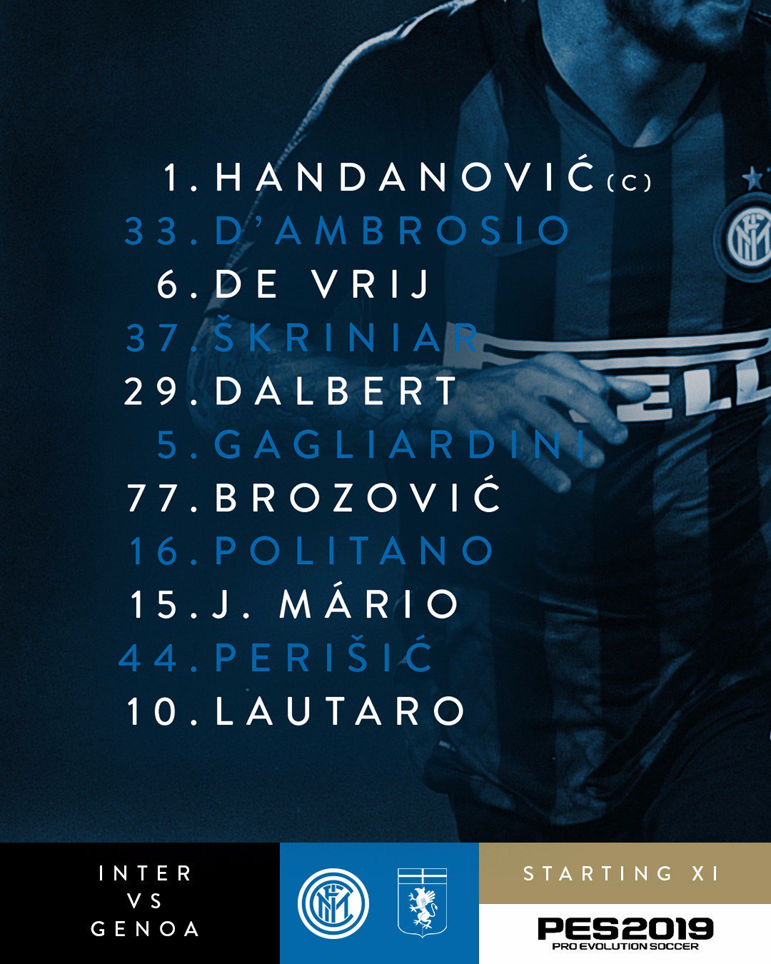 Inter on Twitter: "📋 | Our line-up for #InterGenoa! 👇 #FORZAINTER ⚫️🔵  #InterIsHere… "