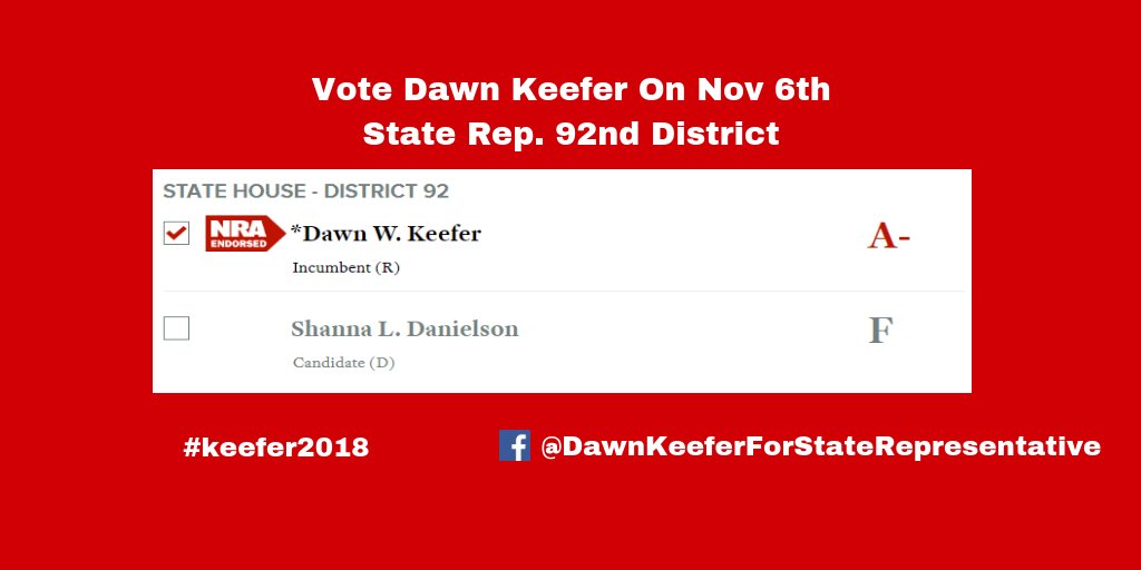 dwkeefer's tweet photo. During my 1st term, I fought hard for our constitution &amp; the preservation of our 2nd Amend rights, casting votes accordingly. @FOACPAC and the NRA have both endorsed me. Please help me continue to fight for our 2nd Amend Rights by voting Dawn Keefer on Nov 6th. #keefer2018 https://t.co/bd2S88SNCq