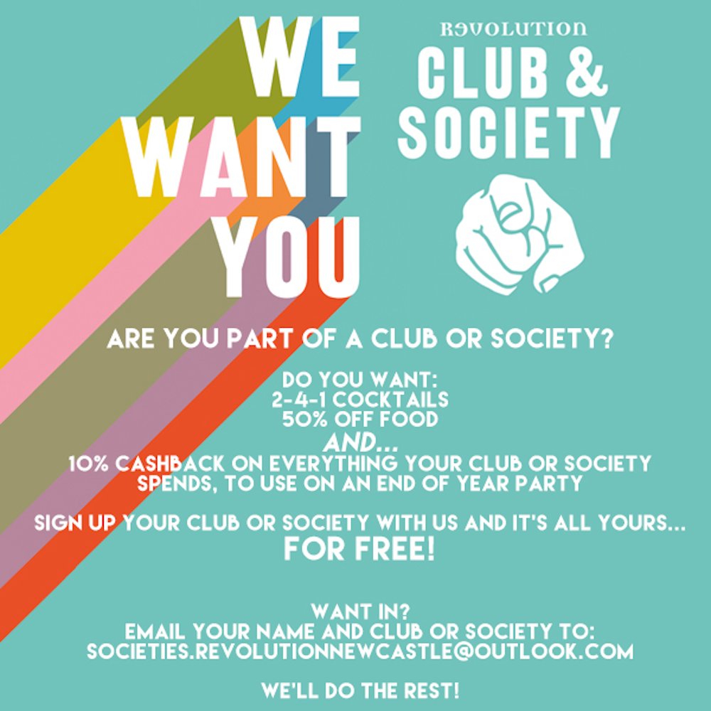 NewcastleSU's tweet image. In a society? Want free stuff?  Sign up you society with us and you can bag yourself all of this for FREE! To find out about this month’s Student Perks offer head over to the Student Perks section of your NUSU app. #Revs4Bevs  
#StudentPerks