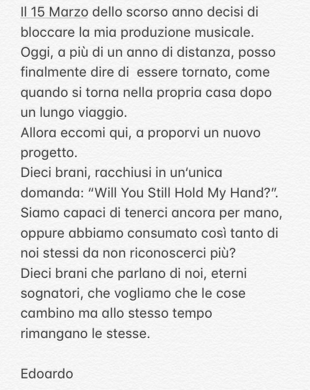 EdoardoMarce's tweet image. Date e info presto disponibili. #WillYouStillHoldMyHand #WYSHMH #3novembre #NuovoAlbum #Music @soundreef @redazioneRockit @SAonlinemag @rockonitalia