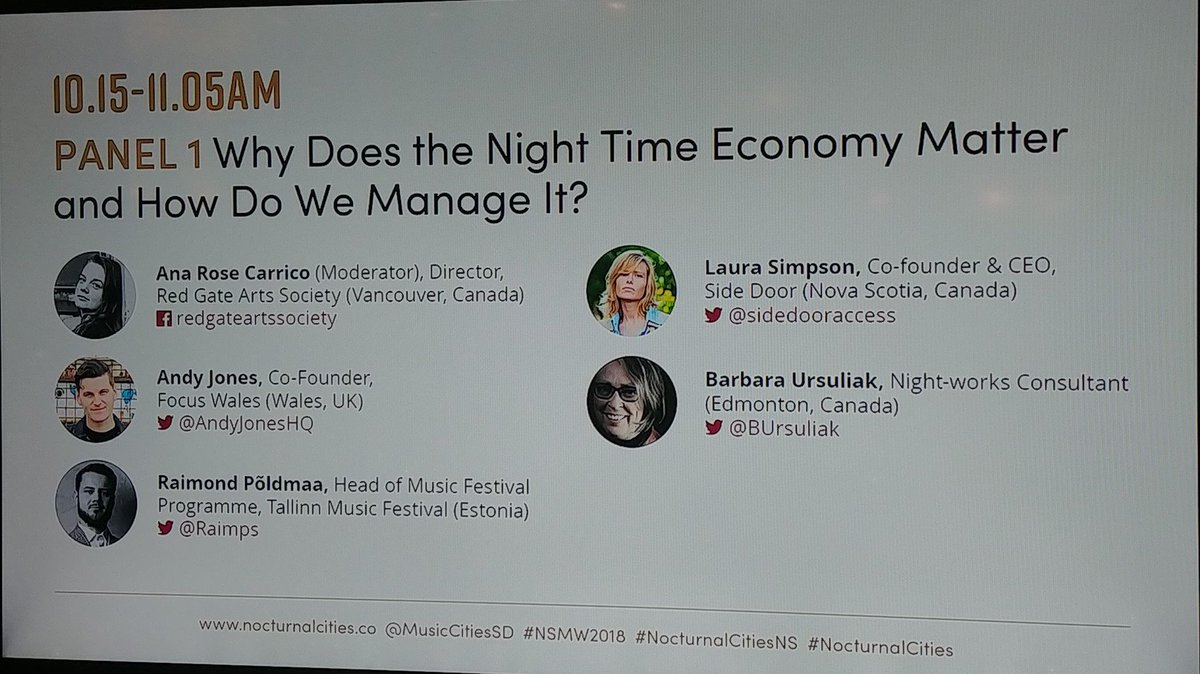 nsmwfest's tweet image. Another day of conferences at #NSMW2018 has begun.
#nocturnalcitiesns is about the nightime economy and how we can improve nightlife for artists, patrons, and other night owls. We have experts from around the world sharing their perspectices and driving great conversations.