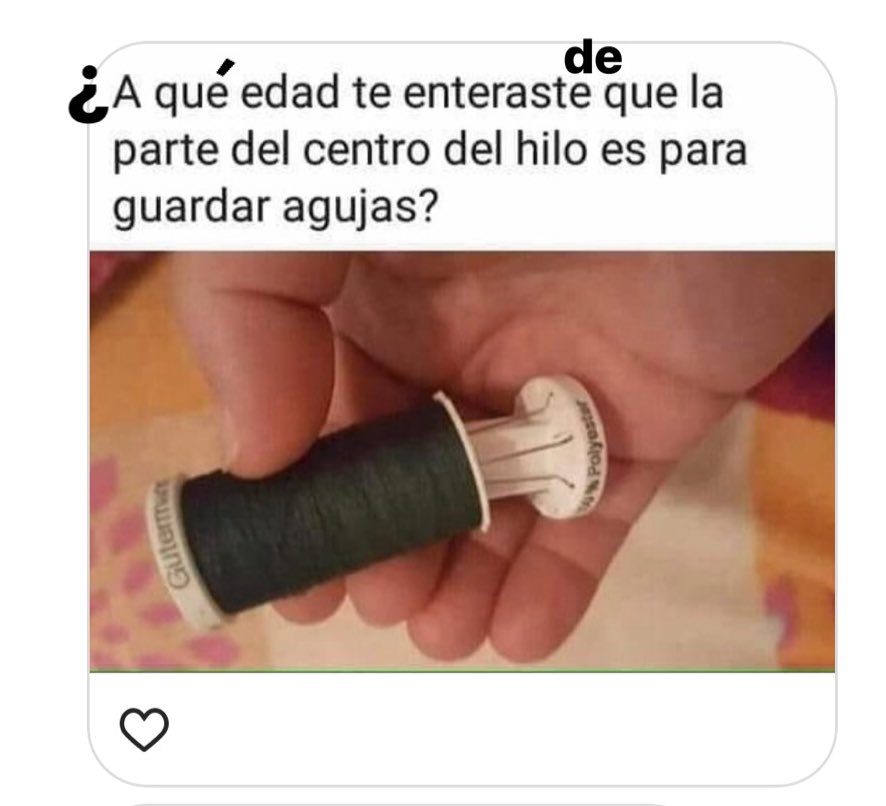 lavecinarubia's tweet image. La semana de los descubrimientos:
–Las grapadoras tienen un compartimento secreto.
–El logo de Carrefour es una C.
–Chayanne se llama Elmer Figueroa.
–Y ahora esto de los hilos.
📎Imagen recibida por privado, si alguien sabe el autor de este descubrimiento que me lo diga, porfi.