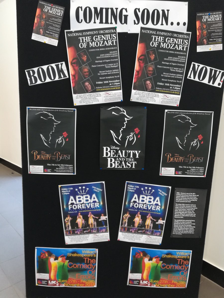 What’s on at the Langley Centre for the Performing Arts?  Quite a lot, actually, as can be seen from this display board.    Book now via the link on the school website.  <a href="/LPSBNews/">Langley Park School forBoys</a> <a href="/LPSBMusic/">LPSB Music</a> @LangleyFilmbox <a href="/OfficialBYMT/">BYMT</a> @BYMT_MTandDance <a href="/LPCPerfArts/">LPCPA</a>