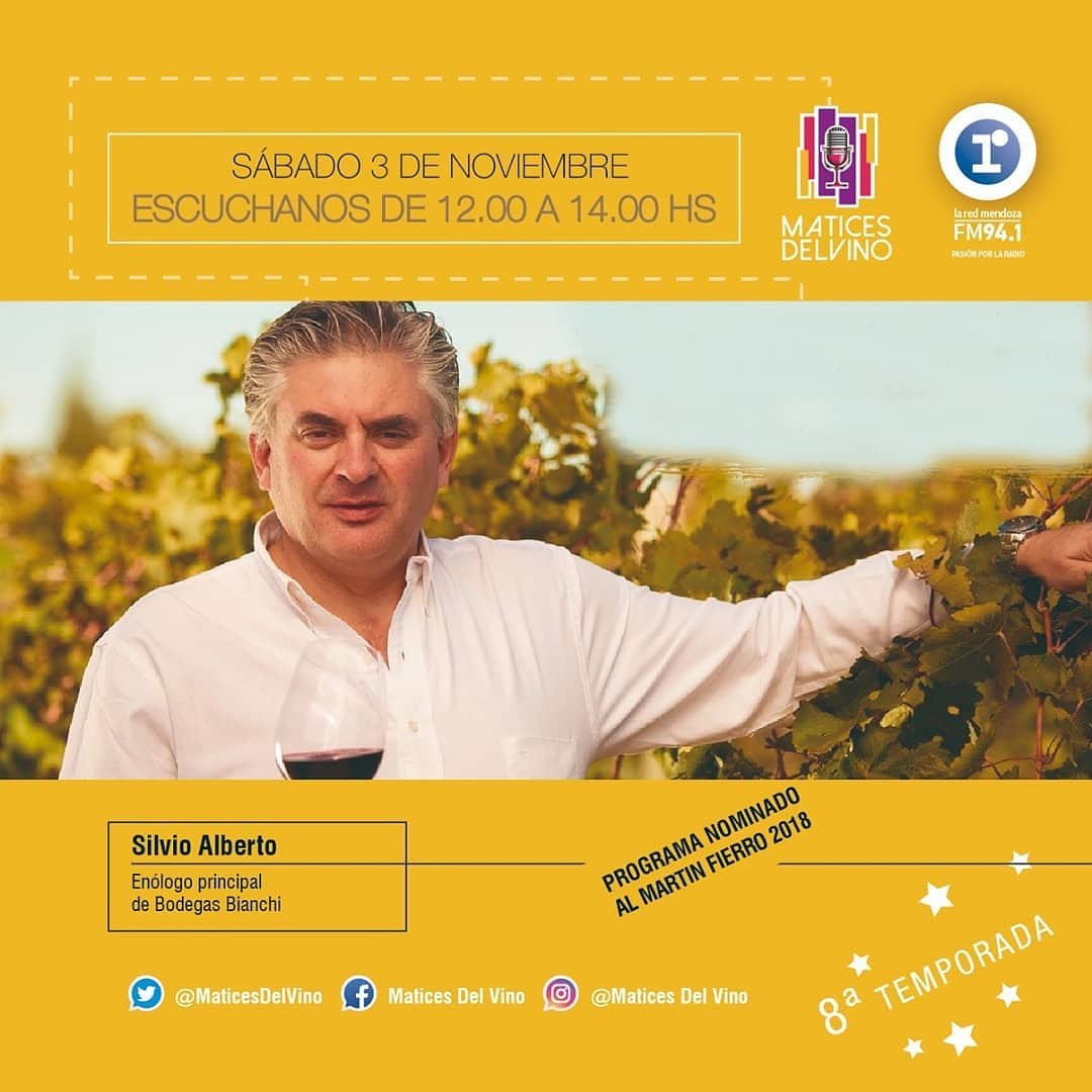 MaticesdelVino's tweet photo. ¡¡¡No te olvides!!! Hoy tendremos otro gran programa, nos acompañará un amigo, @SilvioAlbertoOk de @BodegasBianchi. Sumate desde las 👉 ⏰12 hs 📻 Escuchanos en el 94.1 FM o por streaming en https://t.co/FkoIY6a3b5 🖱o bajate la app laredmendoza 📲
#BuenosVinos #BuenaMúsica https://t.co/Y80LWMhKCJ